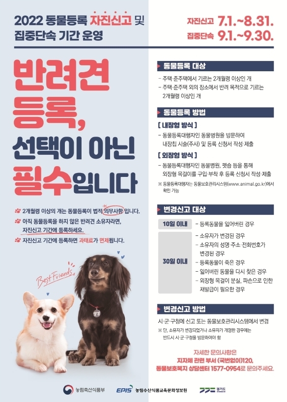시흥시, 2022년"동물등록 자진신고"기간 운영 포스터.(사진=시흥시 제공)