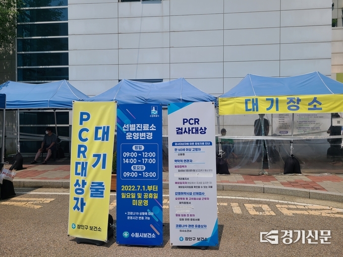 19일 수원 장안구 보건소에서 시민들이 코로나19 PCR 검사를 받기 위해 차례를 기다리고 있다. (사진=임석규 기자)