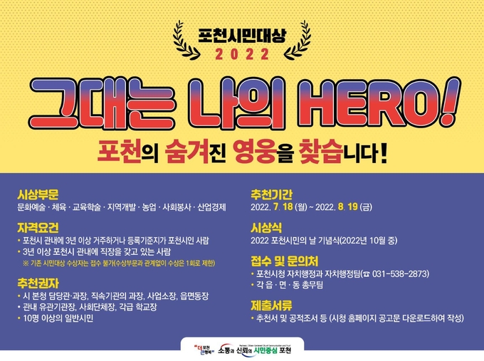 2022 포천시민대상’ 후보자 추천 접수 기간 포스터. (포스터=포천시 제공)