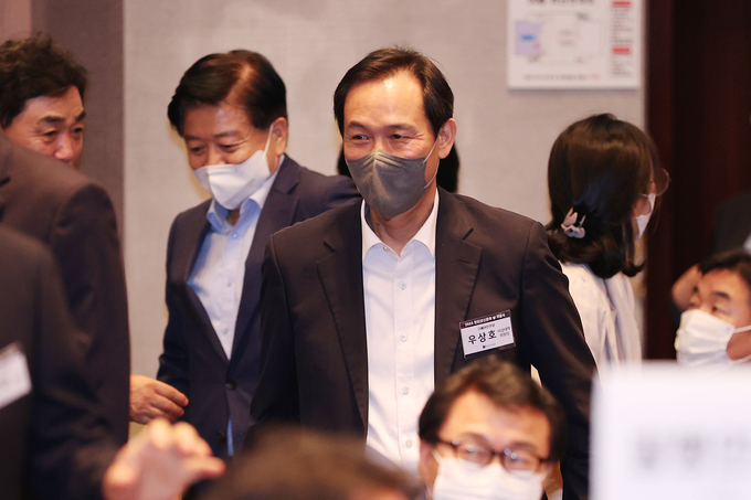 더불어민주당 우상호 비대위원장이 20일 오후 서울 중구 프레스센터에서 열린 2022 인터넷신문의 날 기념식에 참석하고 있다. (사진=연합뉴스 제공)