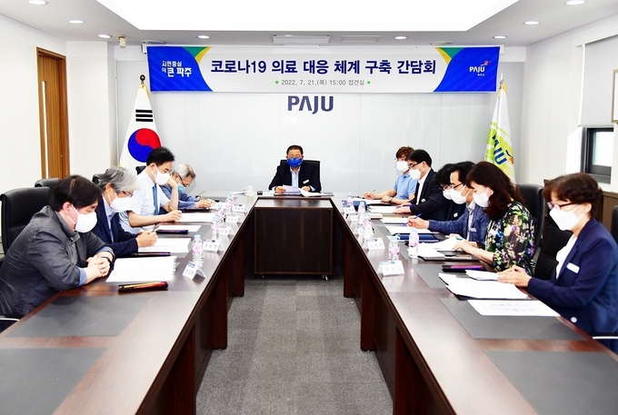 파주시 코로나19 재유행 선제 대응 위한 유관기관 간담회를 개최하고 있다.(사진=파주시 제공)