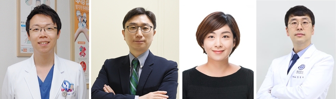 (왼쪽부터)아주대병원 노충균·박범희 교수, 이은영 연구원, 용인세브란스병원 안성수 교수. (사진=아주대병원 제공)