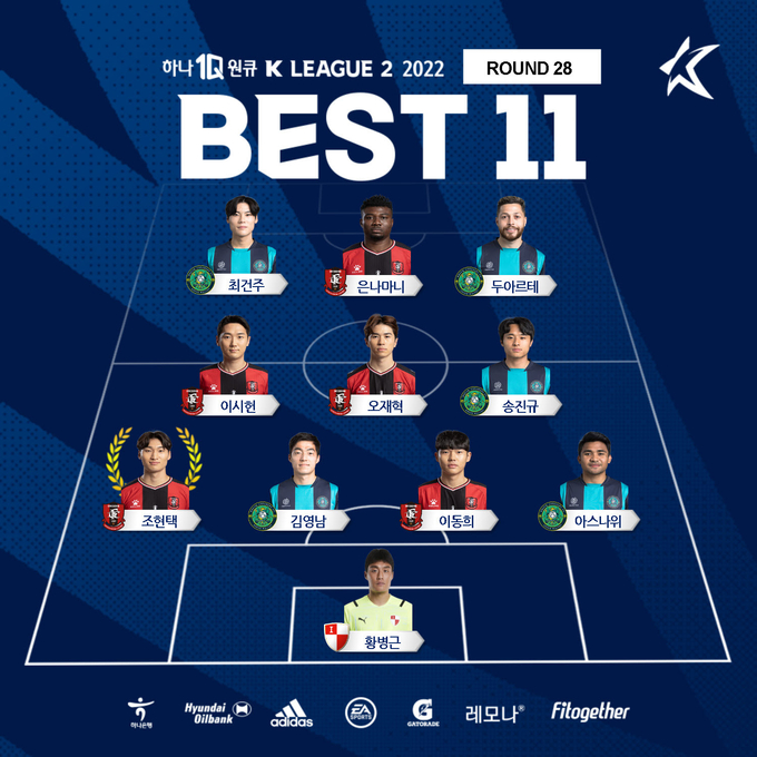 하나원큐 K리그2 2022 28라운드 베스트 11. (사진=한국프로축구연맹 제공)
