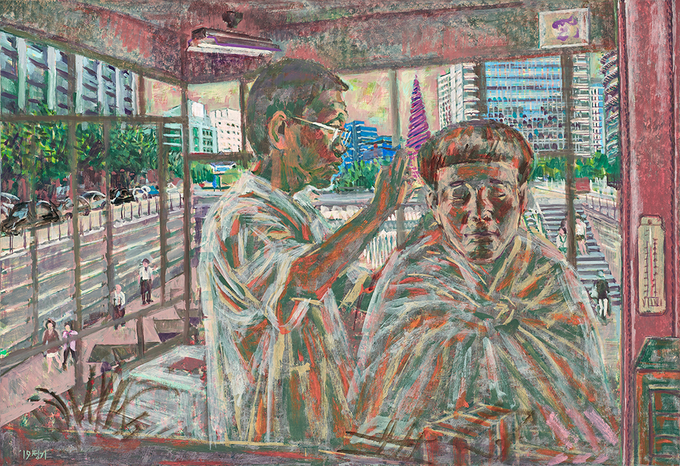 민정기,구보의 이발 3, 2019, 캔버스에 유채, 80x117cm. (사진=양평군립미술관 제공)