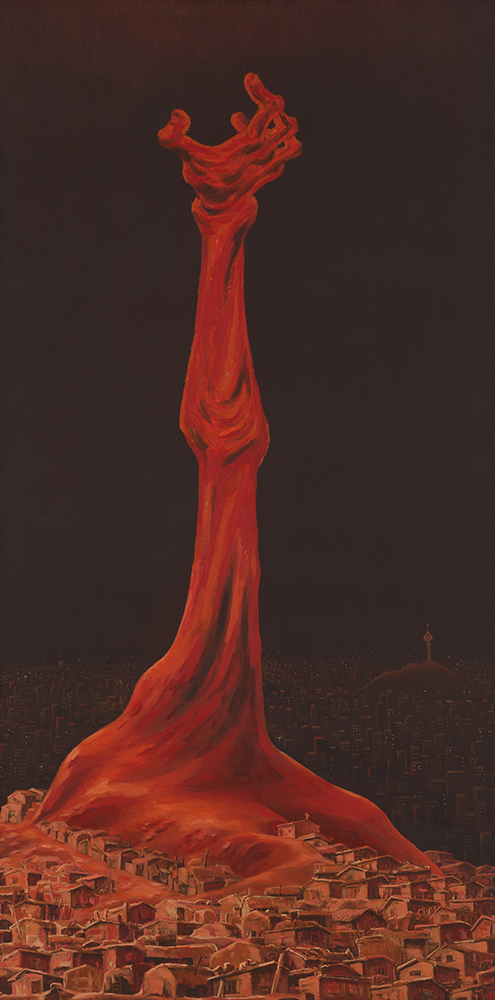신학철, 상황 871, 1987, 캔버스에 유채, 118x59cm, 서울시립미술관 소장. (사진=양평군립미술관 제공)