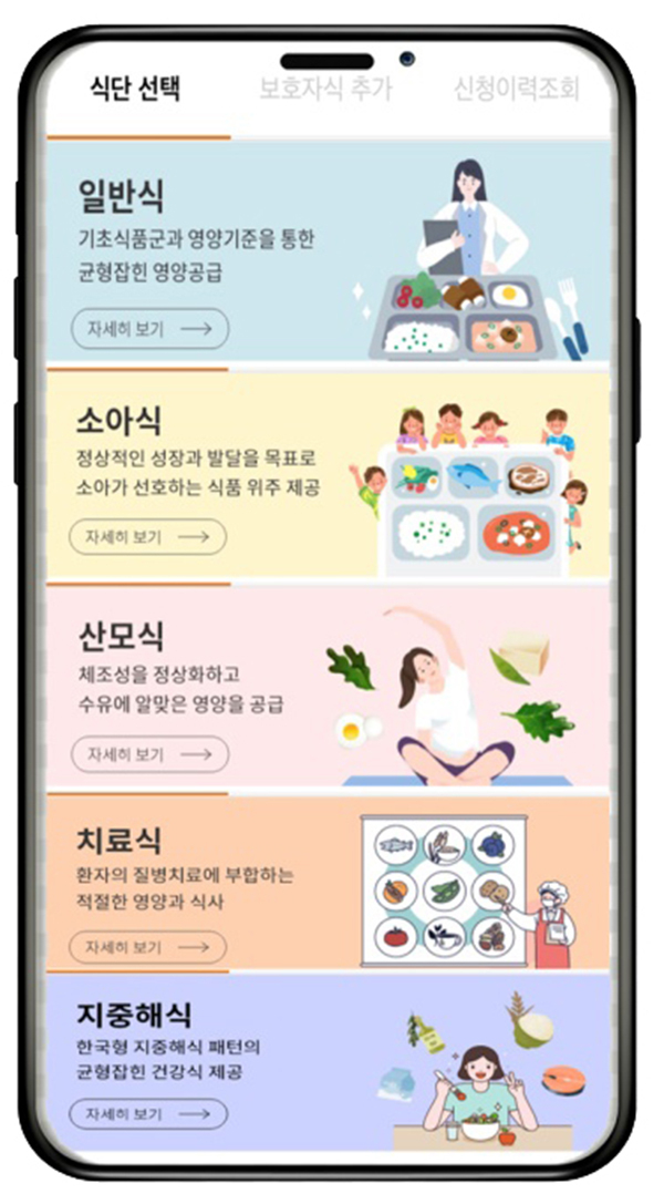 모바일앱 입원식 식단선택 화면. (사진=분당 차병원 제공)