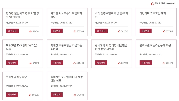 국민제안 TOP 10 투표. (사진=국민제안 홈페이지)