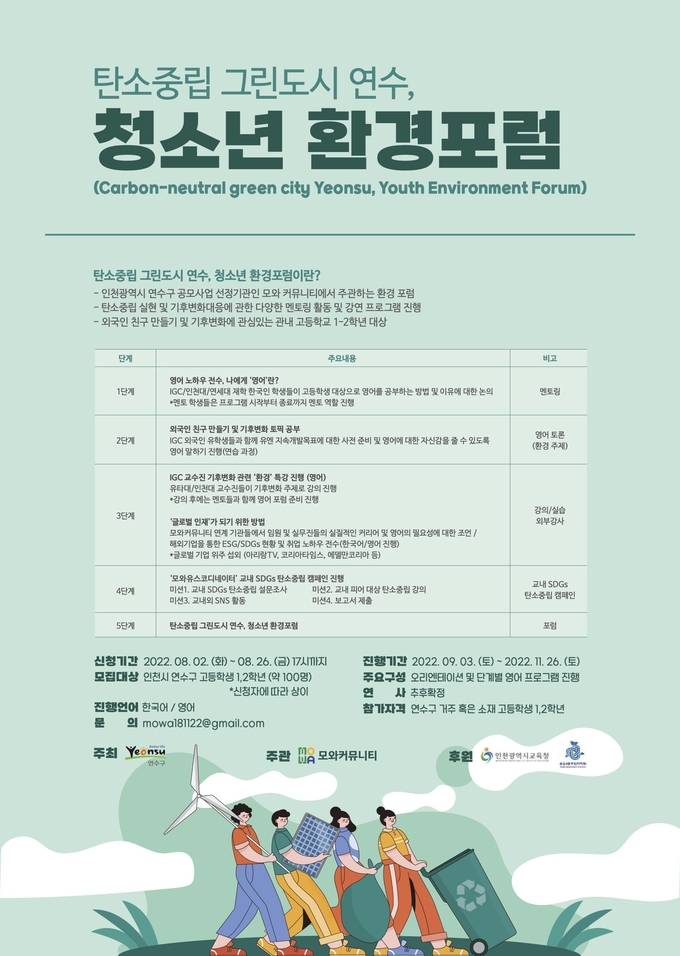 연수구 탄소중립 그린도시 청소년 환경포럼 참가자 모집 포스터. ( 사진 = 연수구 제공 )