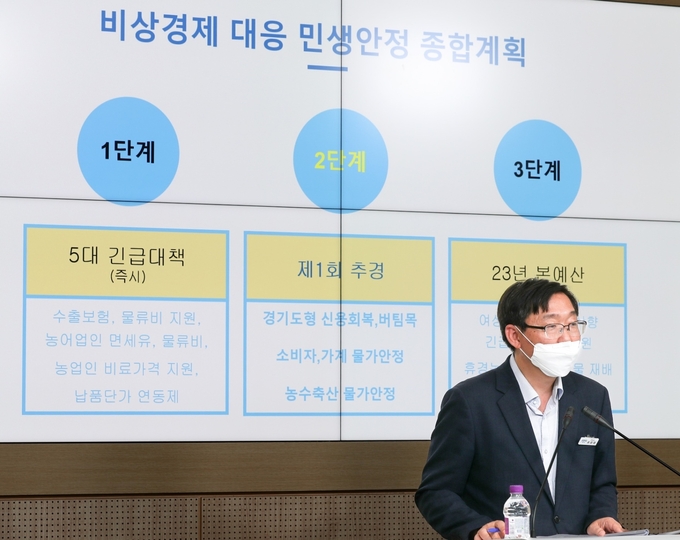 류광열 도 경제실장은 18일 경기도청에서 기자회견을 열고 ‘비상경제 대응 분야 제1회 추경 시행대책’을 발표했다. (사진=경기도 제공)