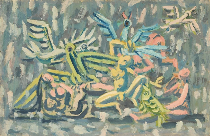 '가족과 첫눈', 1950년대 전반, 종이에 유채, 32×49.5㎝. 국립현대미술관 이건희컬렉션. (사진=국립현대미술관 제공)