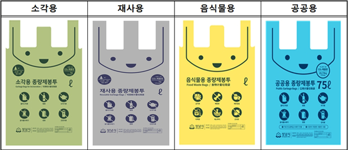 27년만에 디자인 바꾼 종량제 봉투 4종류. (사진=성남시 제공)