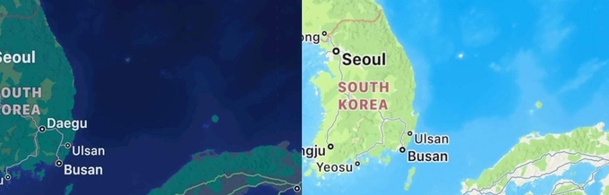 전 세계 22개국 아이폰 지도에 '독도'(Dokdo) 표기가 안 돼있는 것으로 조사됐다. 왼쪽부터 미국, 영국 아이폰. (사진=서경덕 교수 제공)