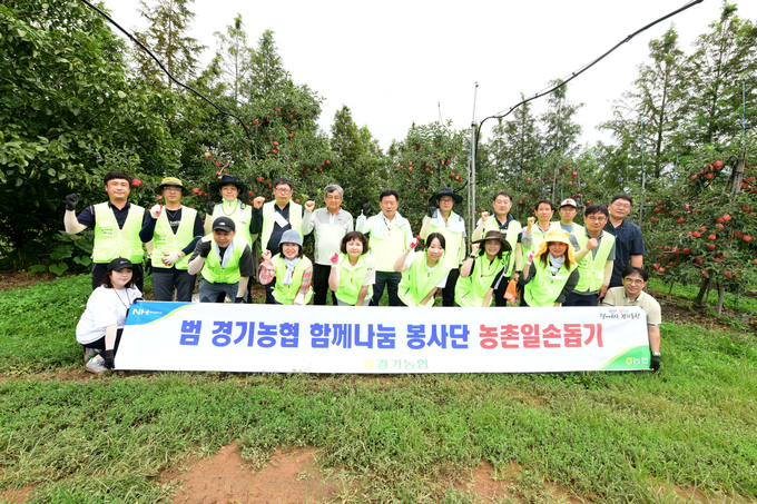 경기농협 함께나눔봉사단 수확철 과수농가 일손돕기 활동 현장. (사진=경기농협 제공)