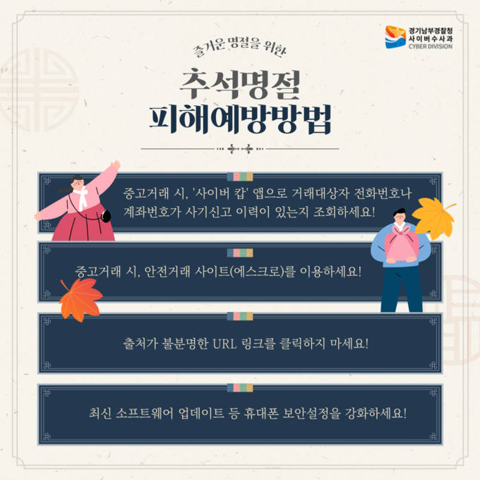 경기남부경찰청에서 제작한 추석명절 온라인 사기 피해 예방 방법 홍보물. (자료=경기남부경찰청 제공)