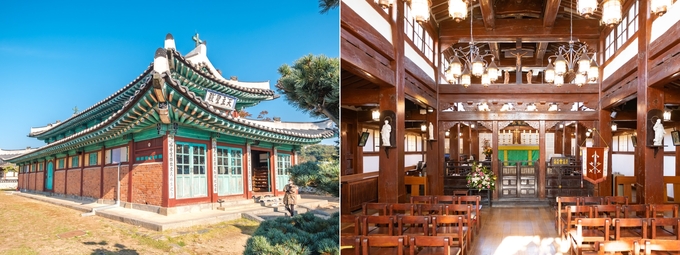 인천시 강화군의 대한성공회 강화성당 외부 모습(왼쪽)과 내부 모습. ( 사진 = 인천관광공사 제공 )