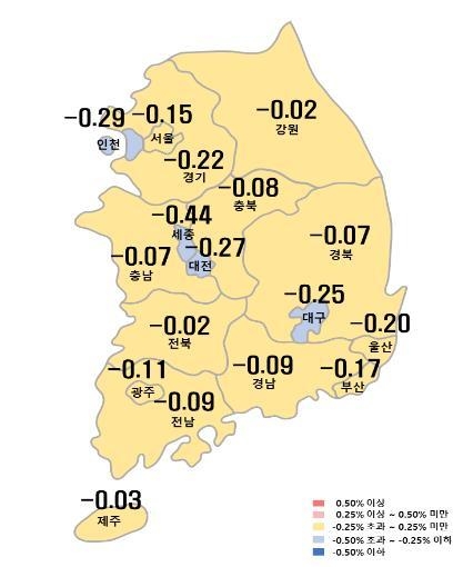 시도별 아파트 매매가격지수 변동률. (사진=한국부동산원 제공)
