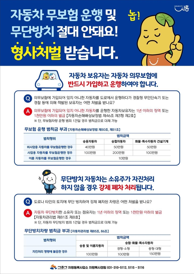 시흥시, 자동차 무보험 운행·무단방치 행위 홍보 포스터.(사진=시흥시 제공)