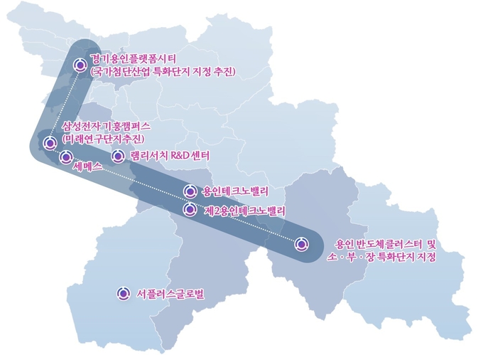  용인시가 용인 ‘L자형’ 반도체 벨트 조성을 위한 로드맵을 수립했다. 용인 L자형 반도체 벨트 구상도. (사진=용인시 제공)