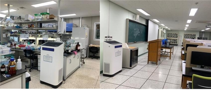 부산대 교내 캠퍼스 실험실을 시작으로 연구실, 강의실 등에 설치한 플라즈마 공기살균기 모습. (사진=다우코리아 제공)