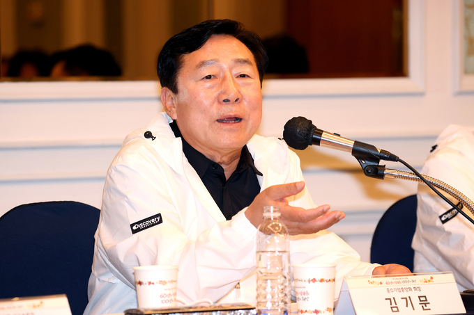 지난달 열린 2022 중소기업 리더스포럼 기자간담회에 참석한 김기문 중기중앙회장. (사진=중소기업중앙회 제공)