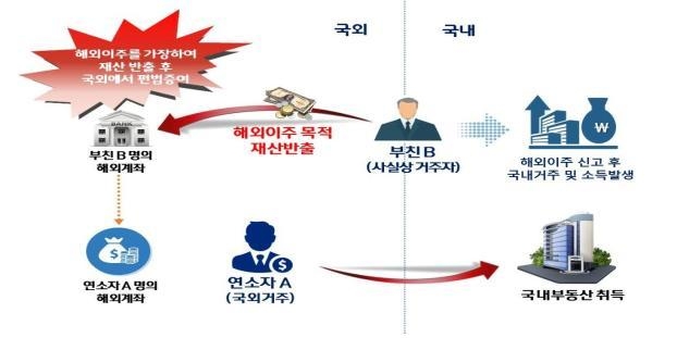 해외이주를 가장해 국내재산 반출 후 국외에서 편법 증여한 사례. (자료=국세청 제공)