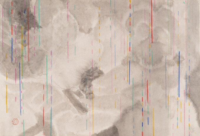 장상의, '꽃비', 2003, 63×91㎝, 닥지에 수묵채색. (사진=이천시립월전미술관 제공)