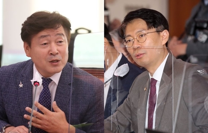 국회법사위원회 야당 간사인 더불어민주당 기동민 의원(왼쪽)과 시대전환 조정훈 의원. (사진=연합뉴스/경기신문 재가공)