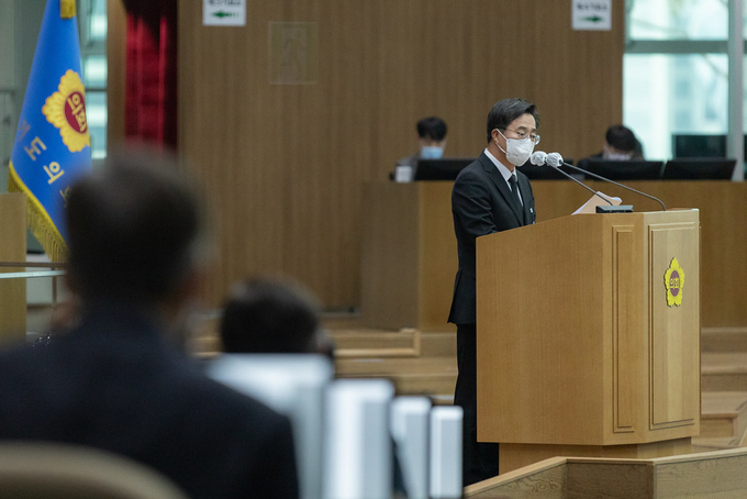 3일 경기도의회 본회의장에서 열린 제365회 정례회 제3차 본회의에서 김동연 경기도지사가 2023년 예산안 시정연설을 하고 있다. (사진=경기도 제공)