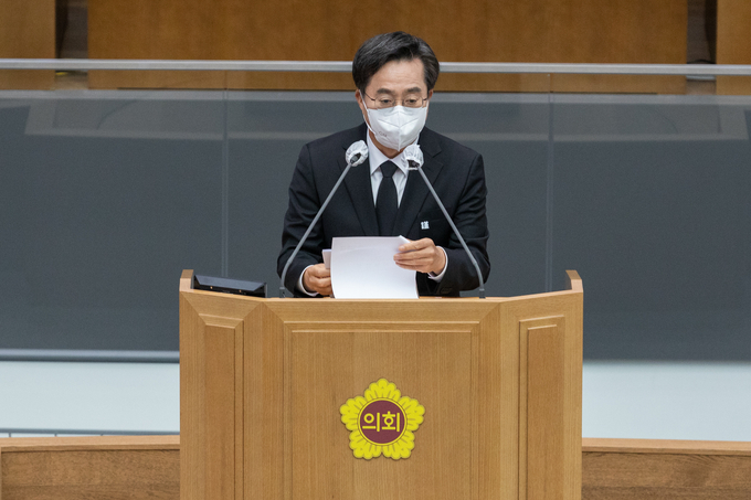 김동연 경기도시자가 3일 경기도의회 제365회 제3차 본회의 도정질의에서 발언하고 있다. (사진=경기도 제공)