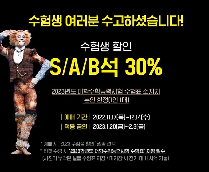 뮤지컬 '캣츠' 수험생 할인 포스터. (사진=인터파크 티켓 갈무리)