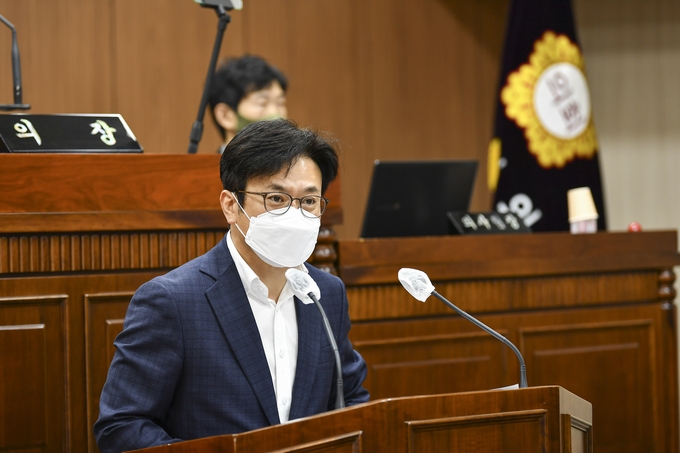 김병수 김포시장이 시정연설에서 비젼을 밝히고 있다.(사진=김포시 제공)