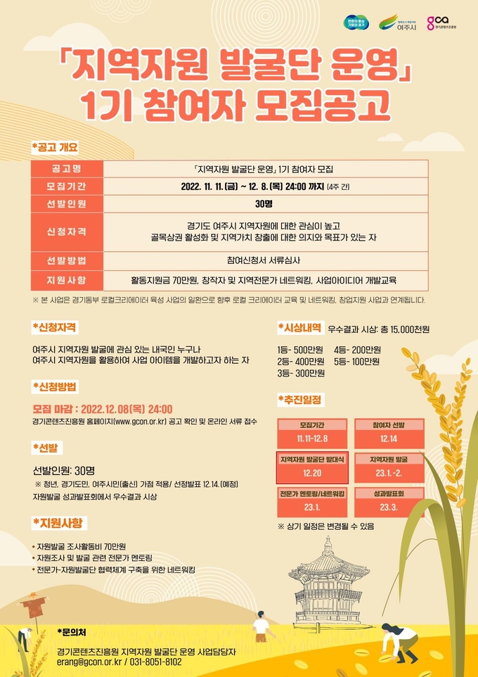 ‘지역자원 발굴단 1기’ 모집 포스터. (사진=경기콘텐츠진흥원 제공)