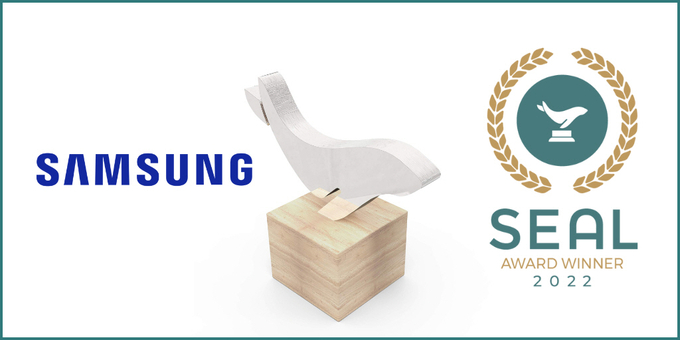 삼성전자가 해양 폐기물 재활용 소재를 갤럭시 제품에 적용해 '2022 SEAL(Suatainability, Environmental Achievement and Leadership) <br>
비즈니스 지속가능 어워드'를 수상했다. (사진=삼성전자 제공)