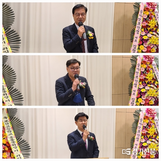 최춘식 국회의원(상), 연제창 포천시의회 부의장(중), 윤충식 경기도의원(하)이 축사를 하고 있다. (사진=문석완 기자)