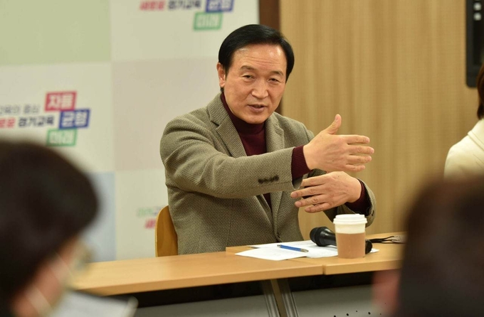  임태희 경기도교육감이 27일 경기도교육청 출입기자단과 간담회를 가졌다. (사진=경기도교육청 제공)