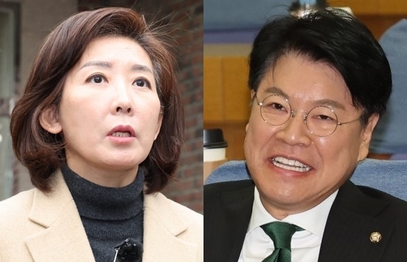 국민의힘 나경원 전 의원(왼쪽)과 장제원 의원. (사진=연합뉴스)