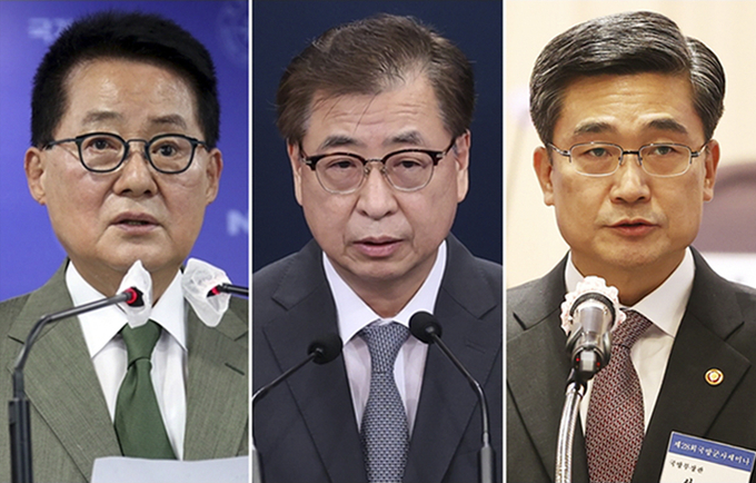  박지원 전 국가정보원장,서훈 전 국가안보실장, 서욱 전 국방부 장관. (사진=연합뉴스 제공)