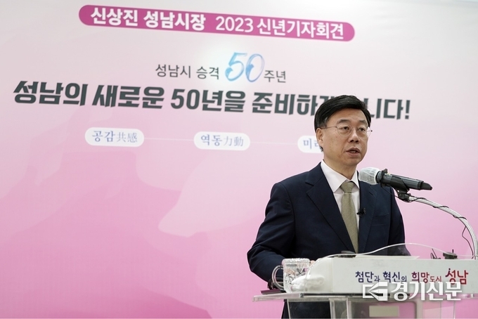 신상진 시장이 신년기자회견에서 시정 운영 방향에 대해 설명하고 있다. (사진=성남시 제공)