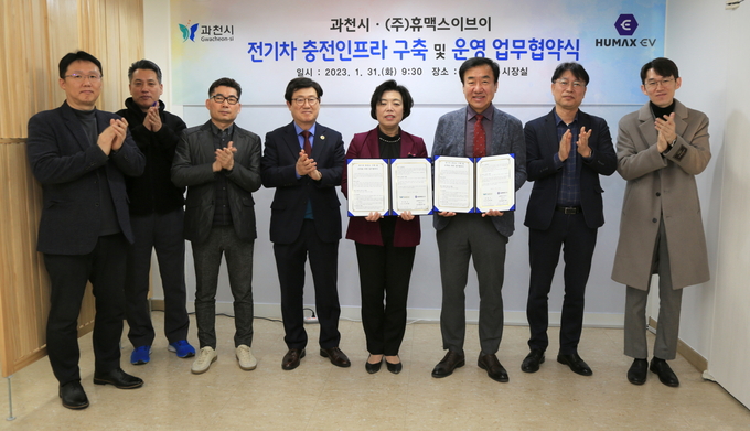 과천시는 31일 시장 집무실에서 ㈜휴맥스이브이와 전기차 충전인프라 구축을 위한 업무협약을 체결했다. (사진 =과천시)