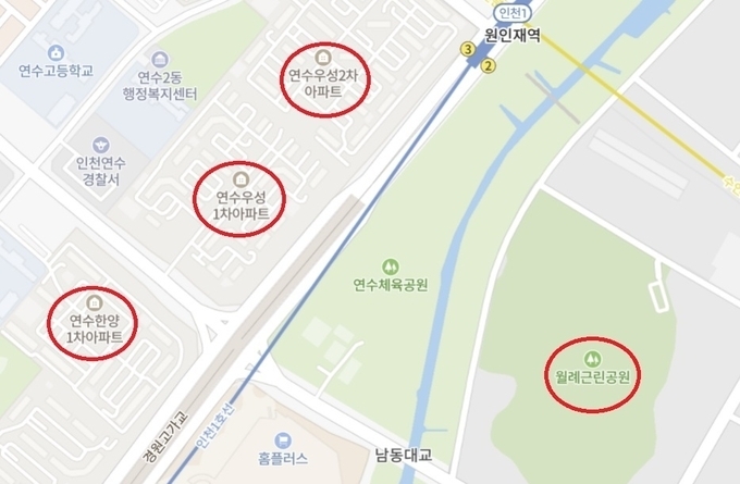 이전 유력 후보지인 남동구 월례근린공원과 연수구 연수2동 아파트밀집 지역이 가깝다. ( 사진 = 김샛별 기자 )
