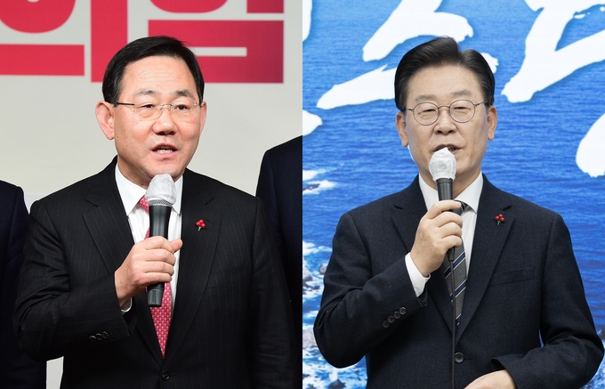 주호영 국민의힘 원내대표와 이재명 더불어민주당 당대표가 1일 각 당의 당사에서 열린 신년인사회에서 발언하고 있다. (사진=연합뉴스 제공)