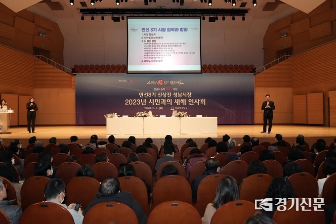 신상진 시장이 시정 방향에 대해 설명하고 있다. (사진=성남시 제공)