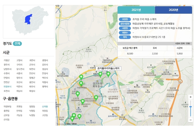 도내 31개 시군 읍면동 마을활동 현황 제공 (사진=경기도 제공)