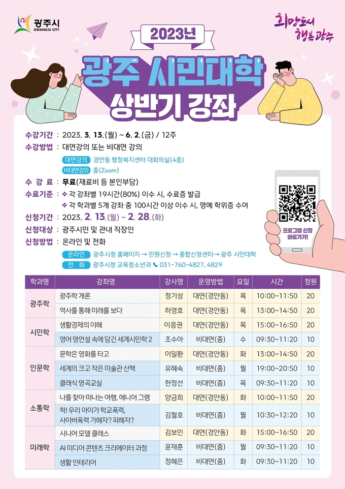 광주시 시민대학 상반기 수강생 모집 포스터 . (사진=광주시 제공)