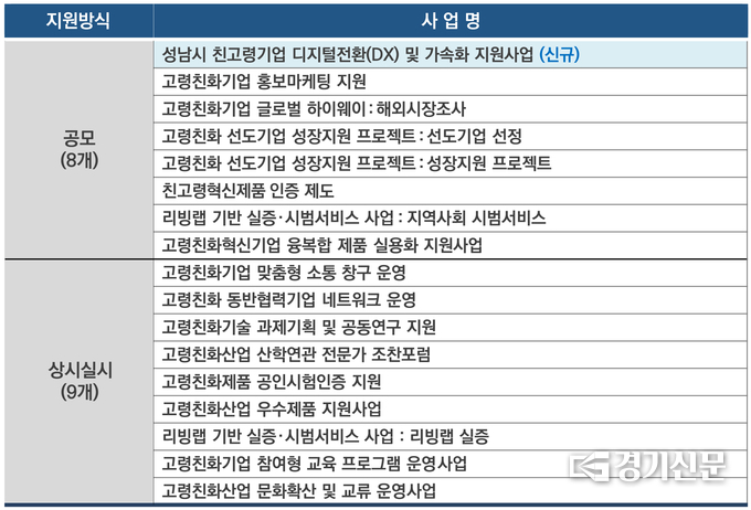 2023년도 기업지원 사업 현황표. (표=성남 시니어산업혁신센터 제공)