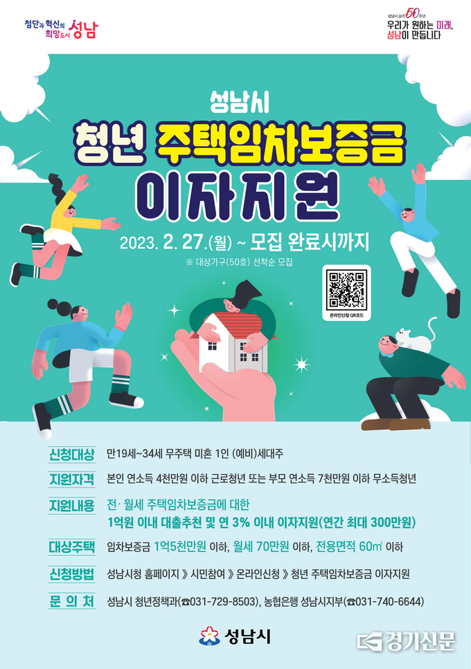 성남시 청년 주택임차보증금 대출이자 지원 안내 포스터. (사진=성남시 제공)