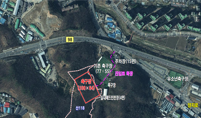 남양주시가 60억원을 들여 오남에 건립 에정인 축구장 위치도.(사진=남양주시 제공)