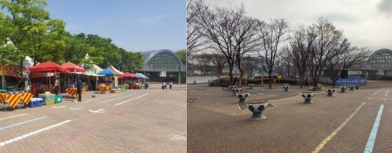 문학경기장역 불법 노점 자진철거 전·후 모습. ( 사진 = 인천교통공사 제공 )