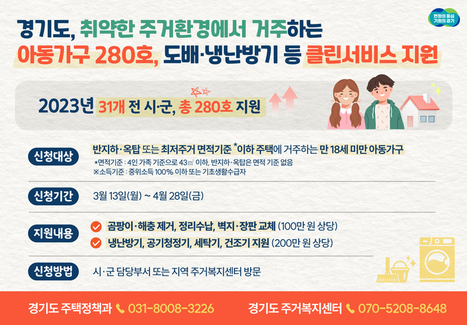 아동주거빈곤가구 클린서비스 관련 내용 요약본. (자료=경기도 제공)