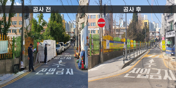 용인특례시는 기흥구 신갈초등학교 후문 350m 구간을 ‘어린이 안심골목’ 으로 조성했다.(사진=용인시 제공)